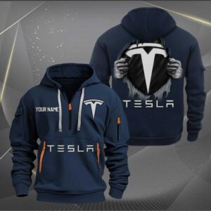 Sportswearmerch Tesla Car Personalized Half Zip Hoodie For Fan