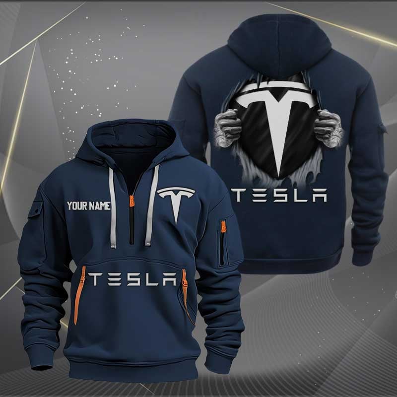 Sportswearmerch Tesla Car Personalized Half Zip Hoodie For Fan