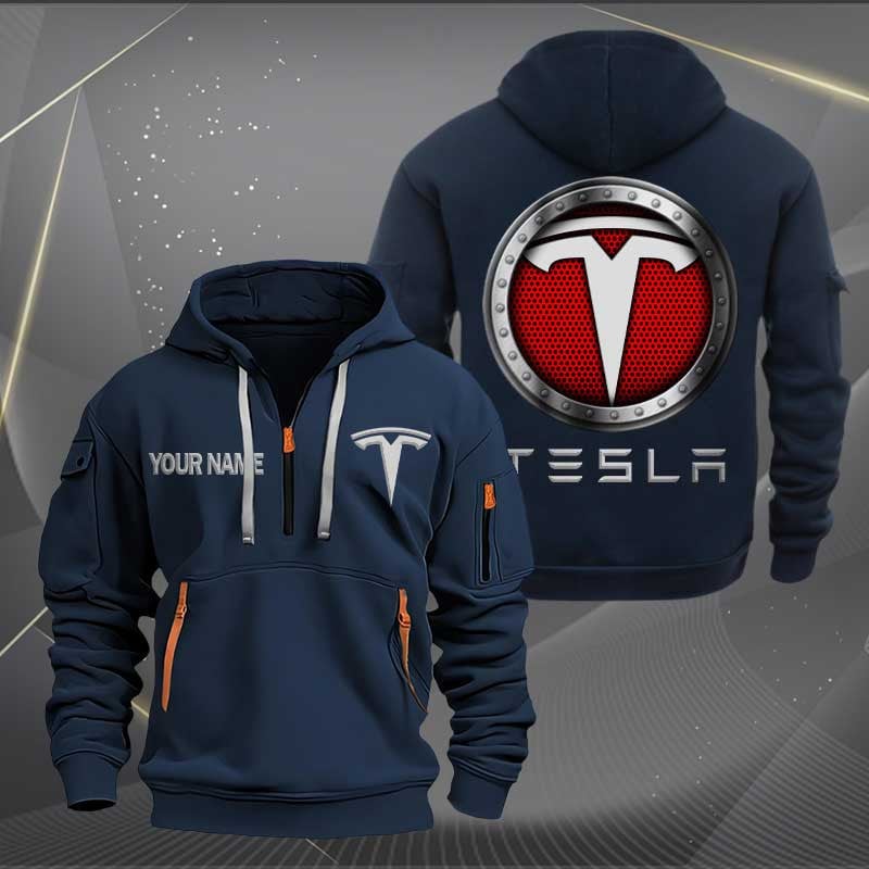 Sportswearmerch Tesla Car Personalized Half Zip Hoodie For Fan