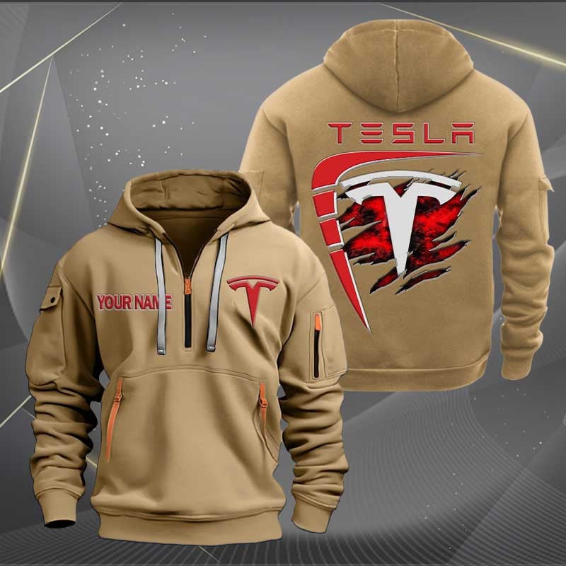 Sportswearmerch Tesla Car Personalized Half Zip Hoodie For Fan
