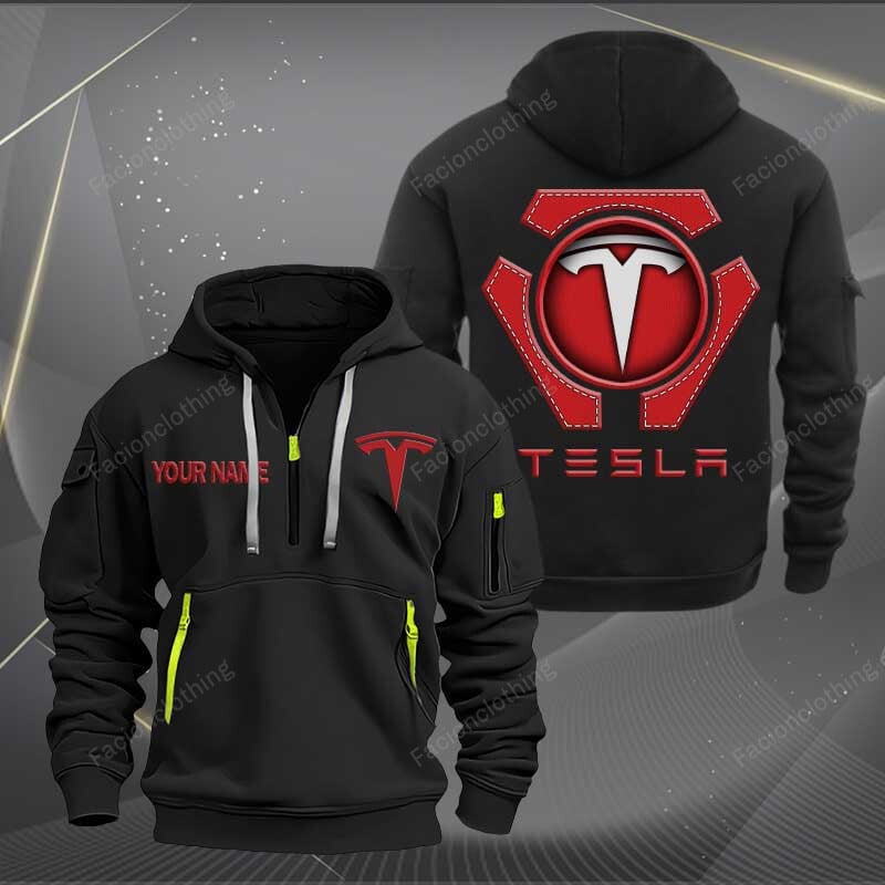 Sportswearmerch Tesla Car Personalized Half Zip Hoodie For Fan