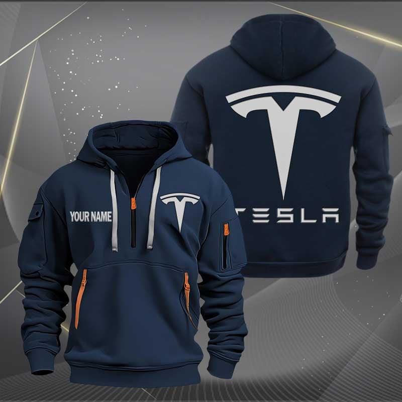 Sportswearmerch Tesla Car Personalized Half Zip Hoodie For Fan