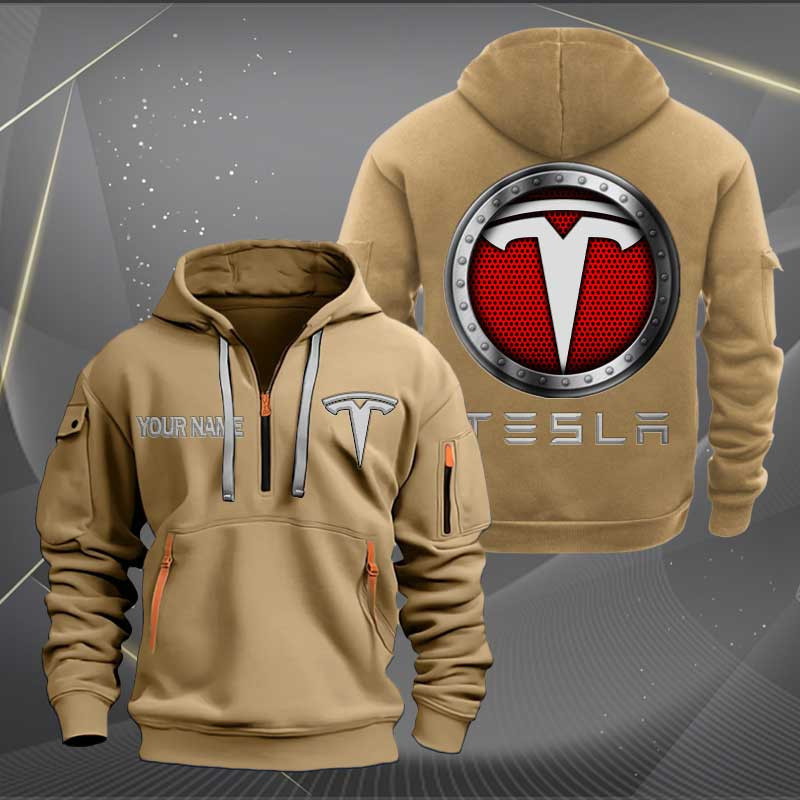Sportswearmerch Tesla Car Personalized Half Zip Hoodie For Fan