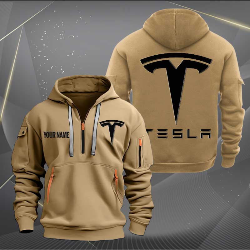 Sportswearmerch Tesla Car Personalized Half Zip Hoodie For Fan