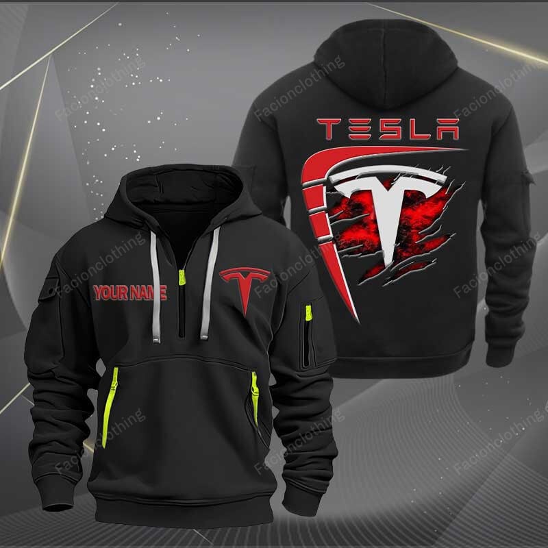 Sportswearmerch Tesla Car Personalized Half Zip Hoodie For Fan