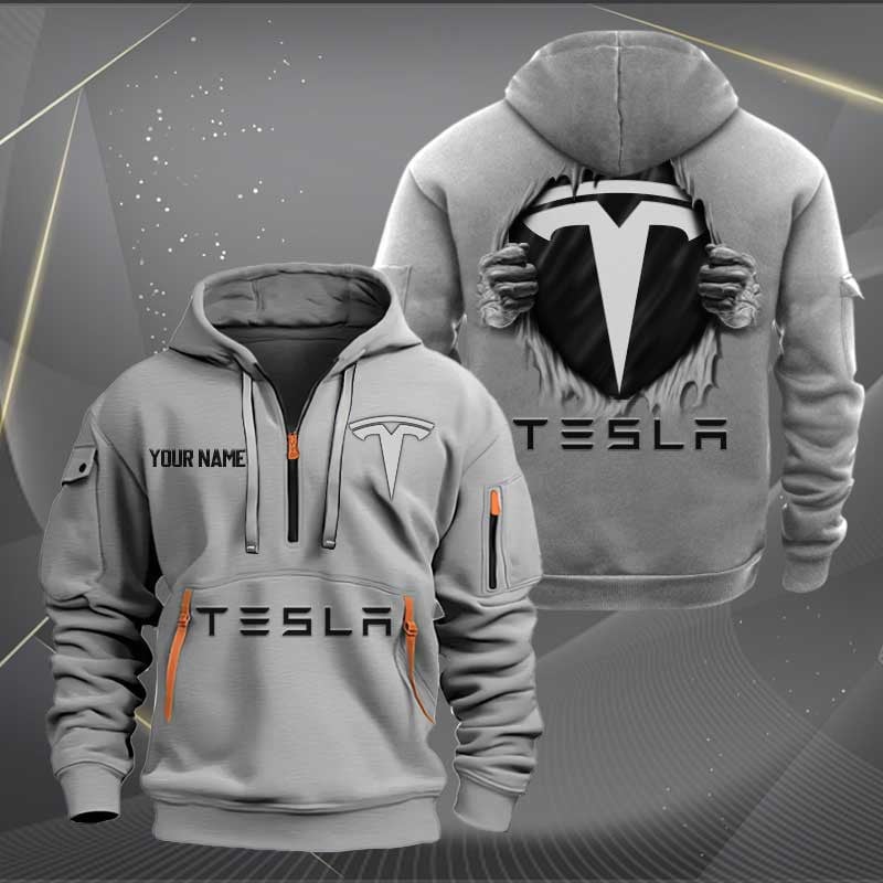 Sportswearmerch Tesla Car Personalized Half Zip Hoodie For Fan