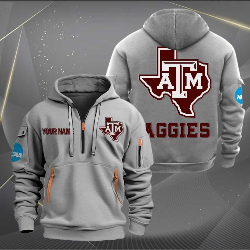 Sportswearmerch Texas A&M Aggies NCAA Personalized Half Zip Hoodie For Fan