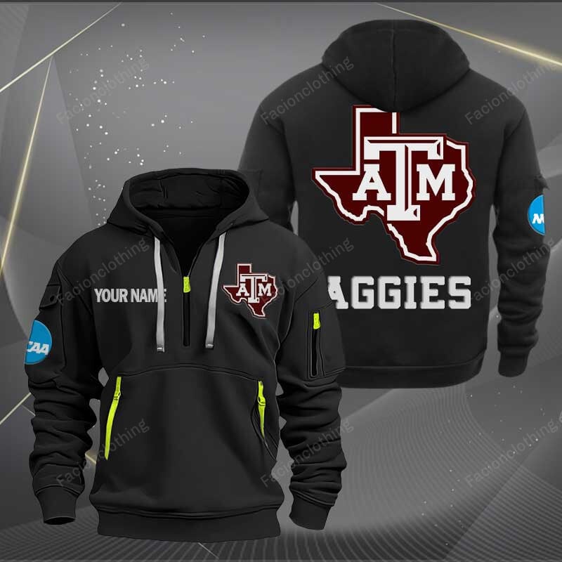 Sportswearmerch Texas A&M Aggies NCAA Personalized Half Zip Hoodie For Fan