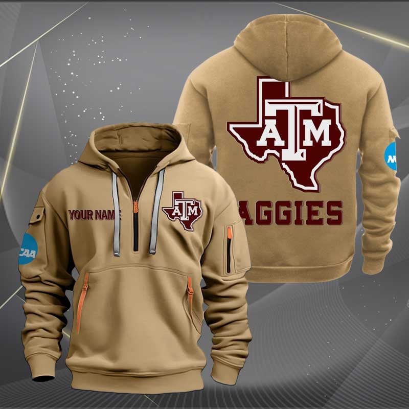 Sportswearmerch Texas A&M Aggies NCAA Personalized Half Zip Hoodie For Fan