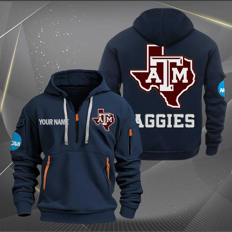 Sportswearmerch Texas A&M Aggies NCAA Personalized Half Zip Hoodie For Fan