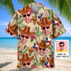 Sportswearmerch Texas Cowboy Custom Face Hawaiian Shirt For Fan