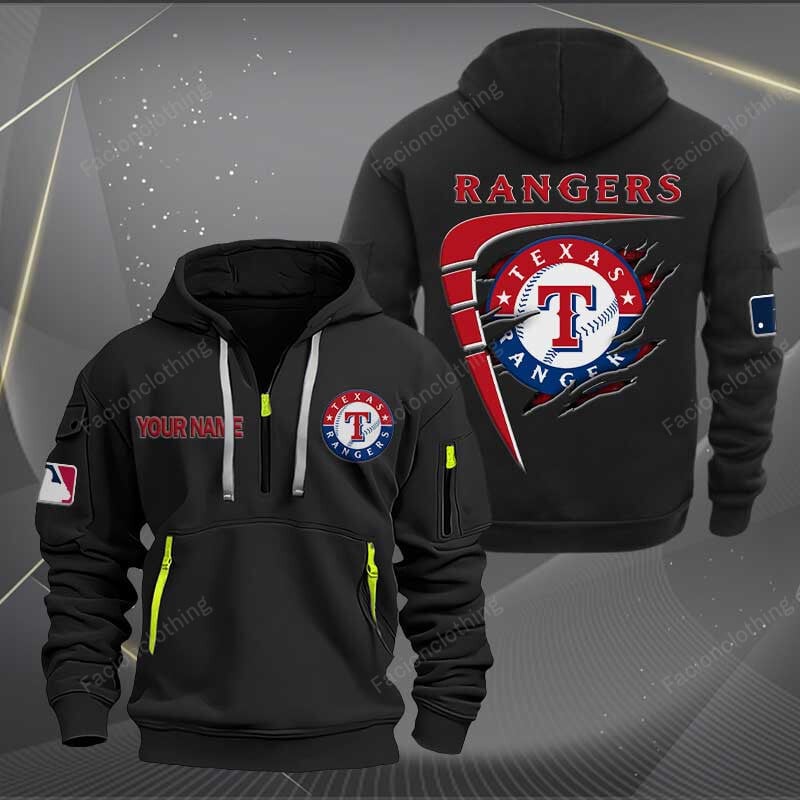 Sportswearmerch Texas Rangers MLB Personalized Half Zip Hoodie For Fan