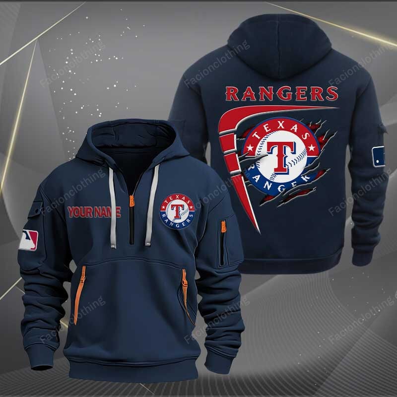Sportswearmerch Texas Rangers MLB Personalized Half Zip Hoodie For Fan