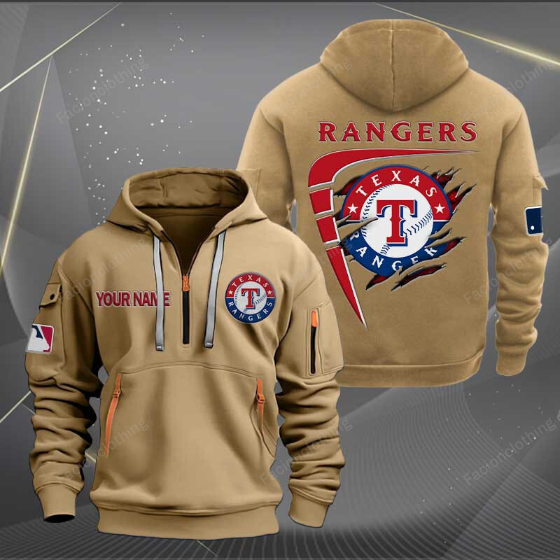 Sportswearmerch Texas Rangers MLB Personalized Half Zip Hoodie For Fan