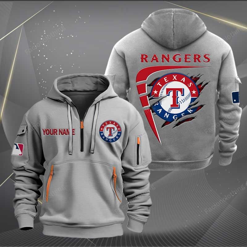 Sportswearmerch Texas Rangers MLB Personalized Half Zip Hoodie For Fan