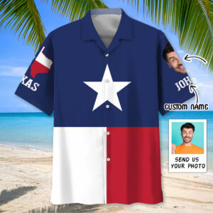 Sportswearmerch The Lone Star State Custom Face & Name Hawaiian Shirt For Fan
