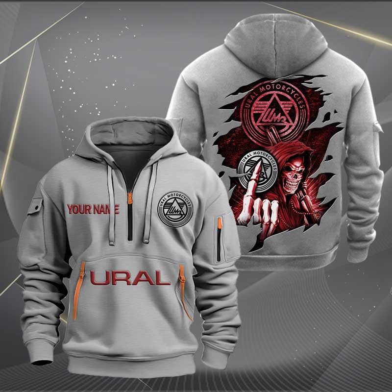 Sportswearmerch Ural Motorcycle Personalized Half Zip Hoodie For Fan