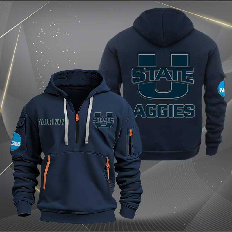 Sportswearmerch Utah State Aggies NCAA Personalized Half Zip Hoodie For Fan