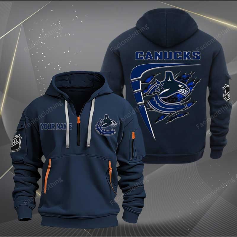 Sportswearmerch Vancouver Canucks NHL Personalized Half Zip Hoodie For Fan
