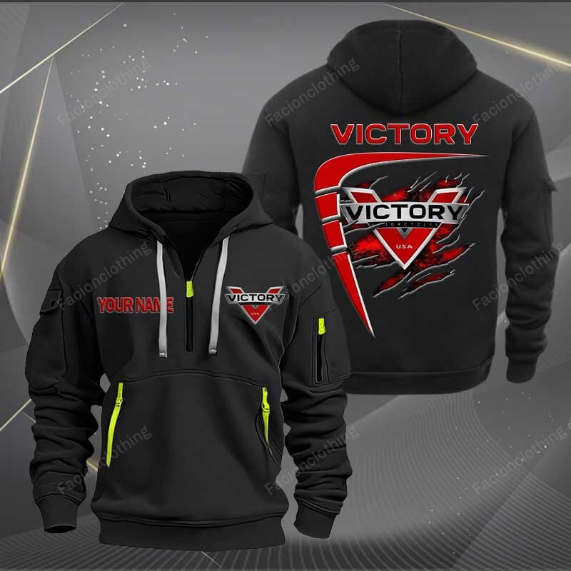 Sportswearmerch Victory Motorcycle Personalized Half Zip Hoodie For Fan