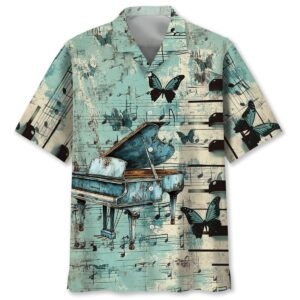 Sportswearmerch Vintage Grand Piano Butterfly Hawaiian Shirt For Fan