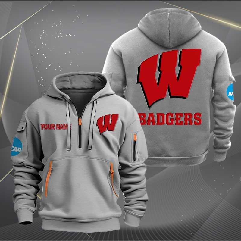 Sportswearmerch Wisconsin Badgers NCAA Personalized Half Zip Hoodie For Fan