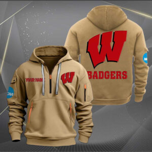 Sportswearmerch Wisconsin Badgers NCAA Personalized Half Zip Hoodie For Fan