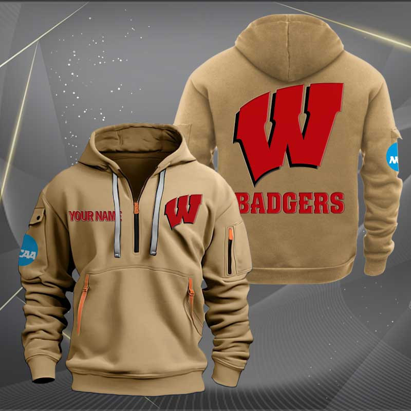Sportswearmerch Wisconsin Badgers NCAA Personalized Half Zip Hoodie For Fan
