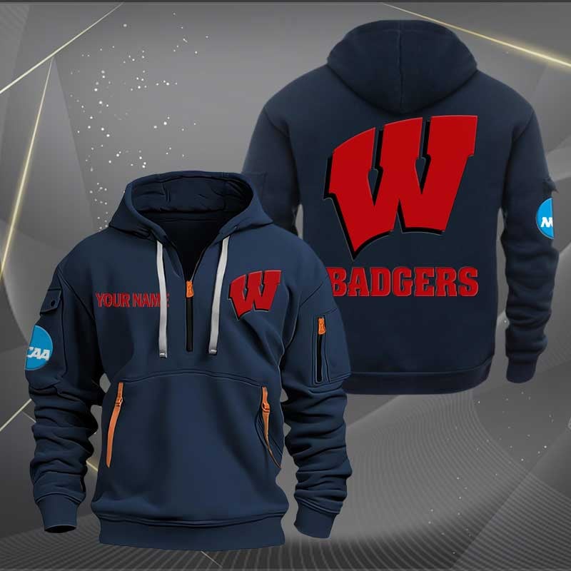 Sportswearmerch Wisconsin Badgers NCAA Personalized Half Zip Hoodie For Fan