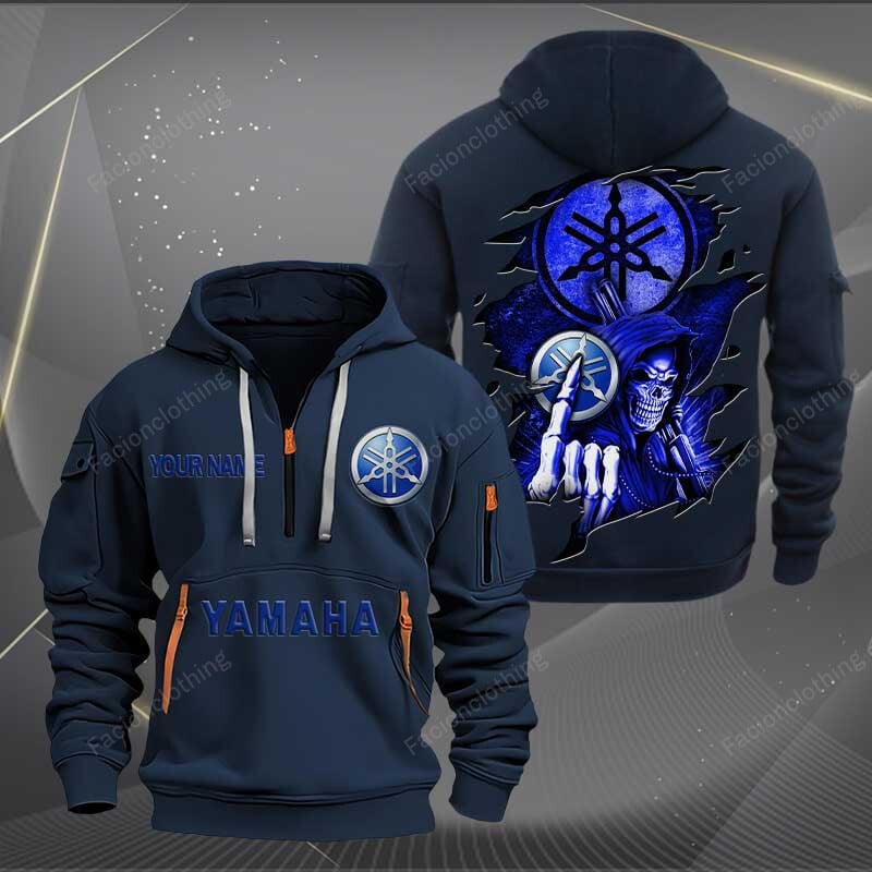 Sportswearmerch Yamaha Blue Motorcycle Personalized Half Zip Hoodie For Fan