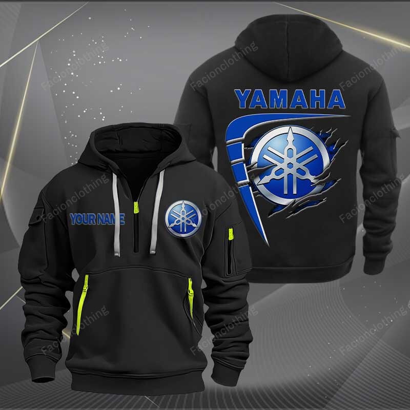 Sportswearmerch Yamaha Blue Motorcycle Personalized Half Zip Hoodie For Fan