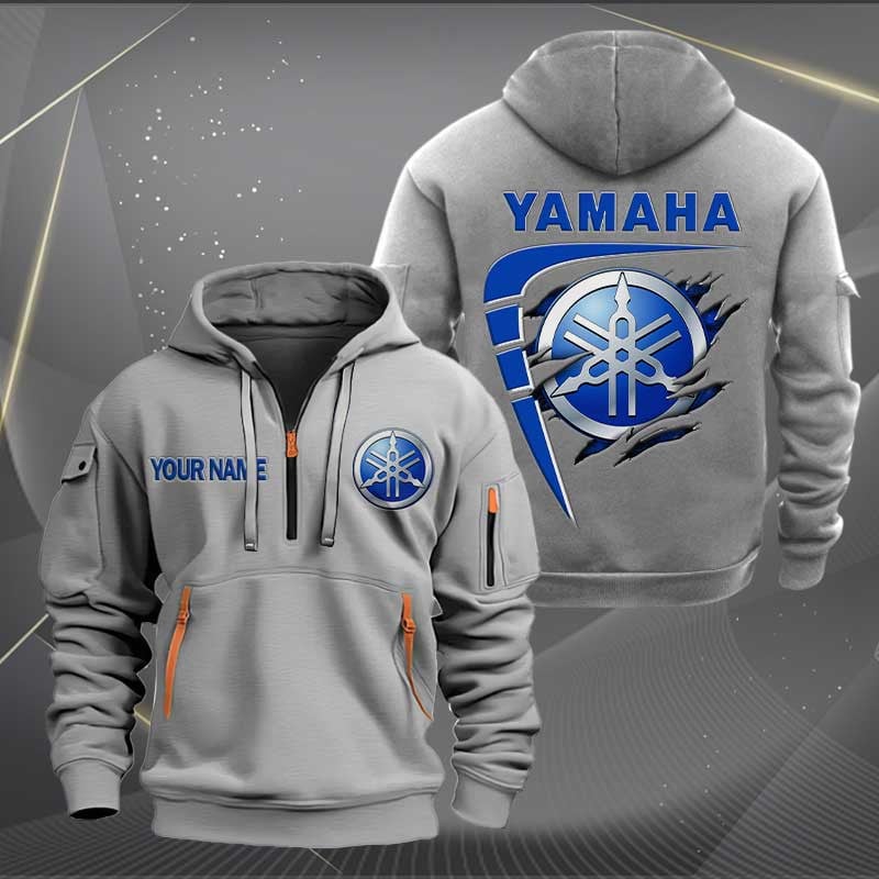 Sportswearmerch Yamaha Blue Motorcycle Personalized Half Zip Hoodie For Fan