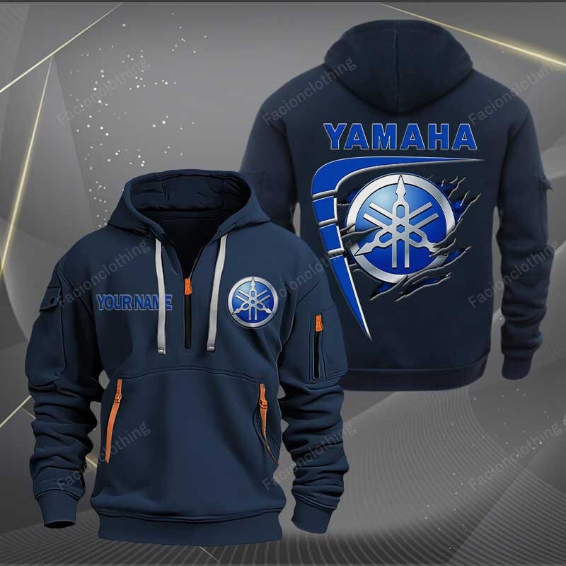 Sportswearmerch Yamaha Blue Motorcycle Personalized Half Zip Hoodie For Fan