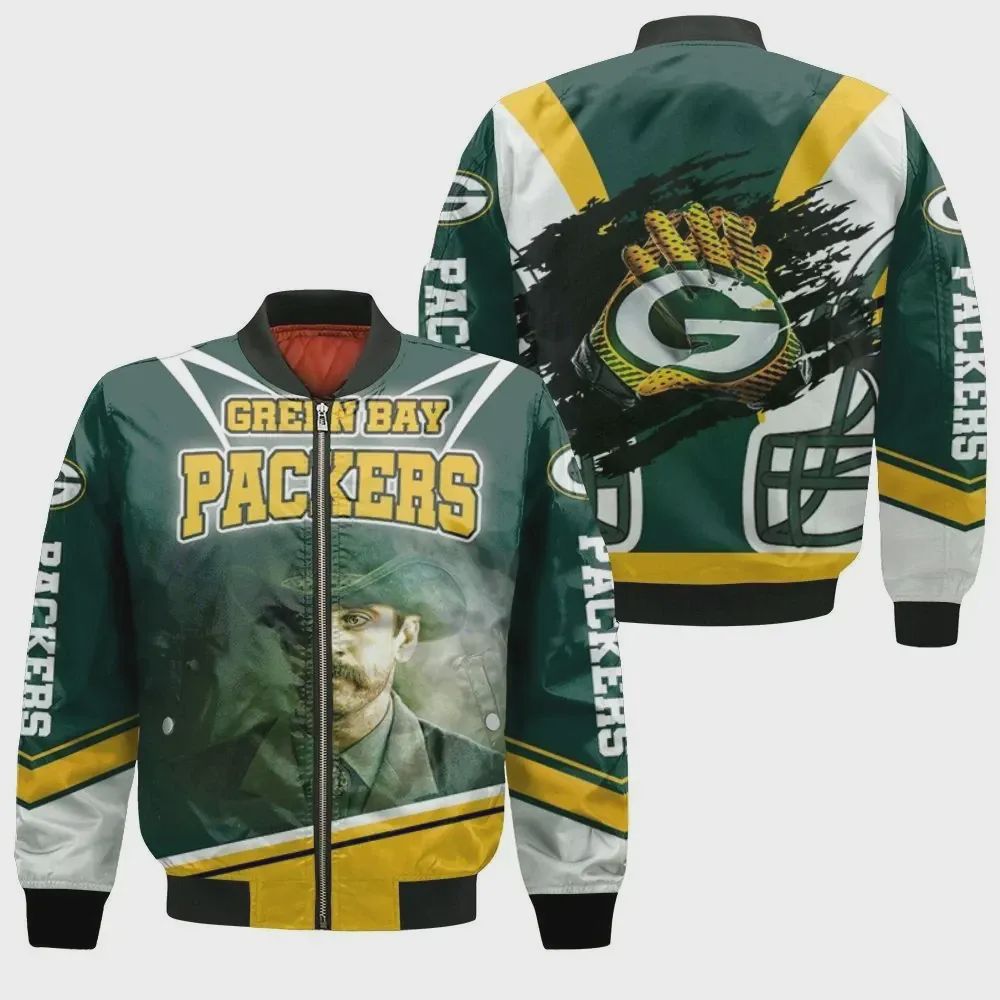 Sportswearmerch Aaron Rodgers Green Bay Packers NFL Pattern Bomber Jacket For Fan
