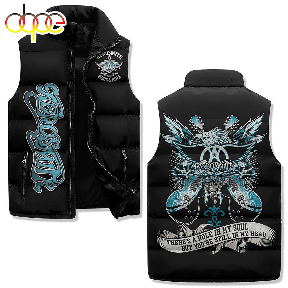 Sportswearmerch Aerosmith Music Personalized Sleeveless Puffer Jacket For Fan