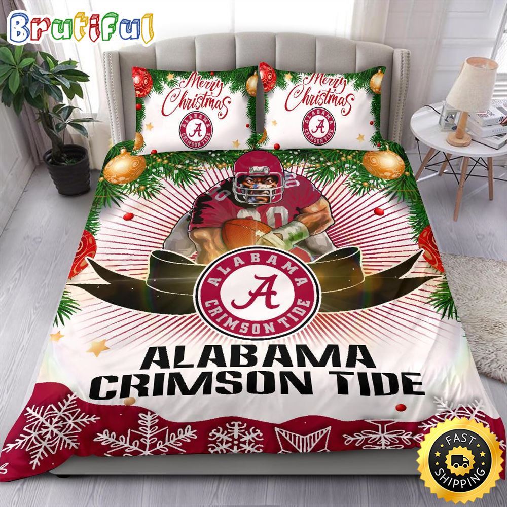 Sportswearmerch Alabama Crimson Tide NCAA Christmas Bedding Sets Merry For Fan