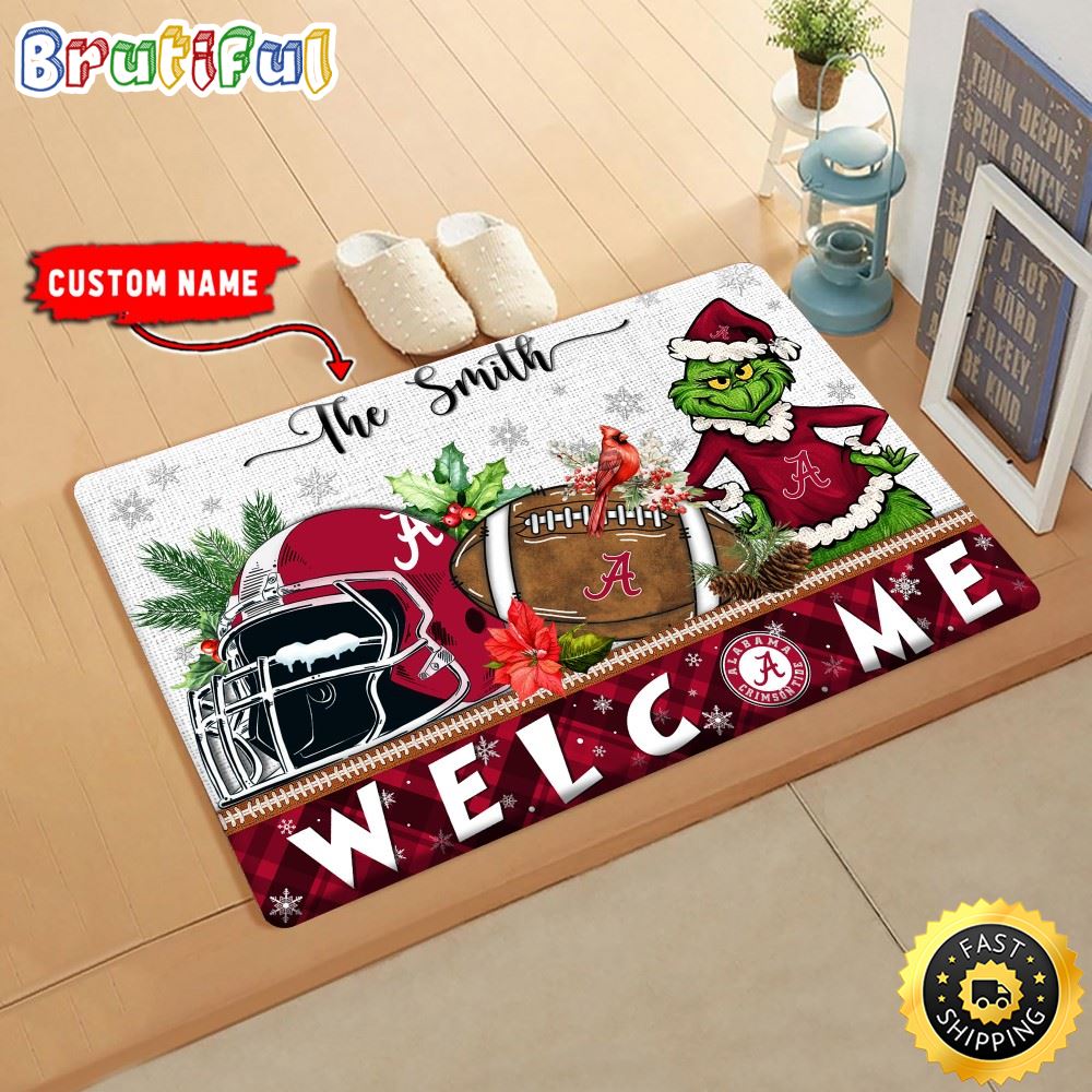 Sportswearmerch Alabama Crimson Tide NCAA Grinch Christmas Doormat For Fan