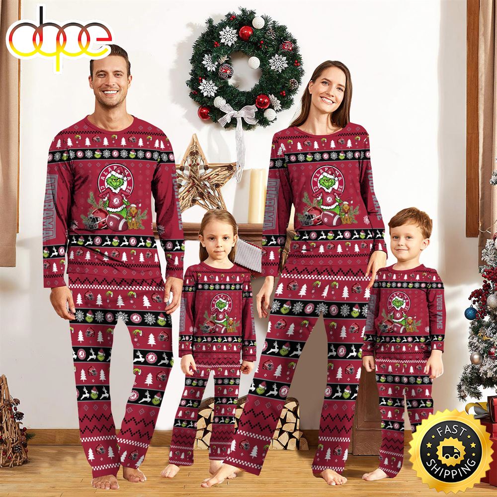 Sportswearmerch Alabama Crimson Tide NCAA Grinch Christmas Personalized Pajamas For Fan