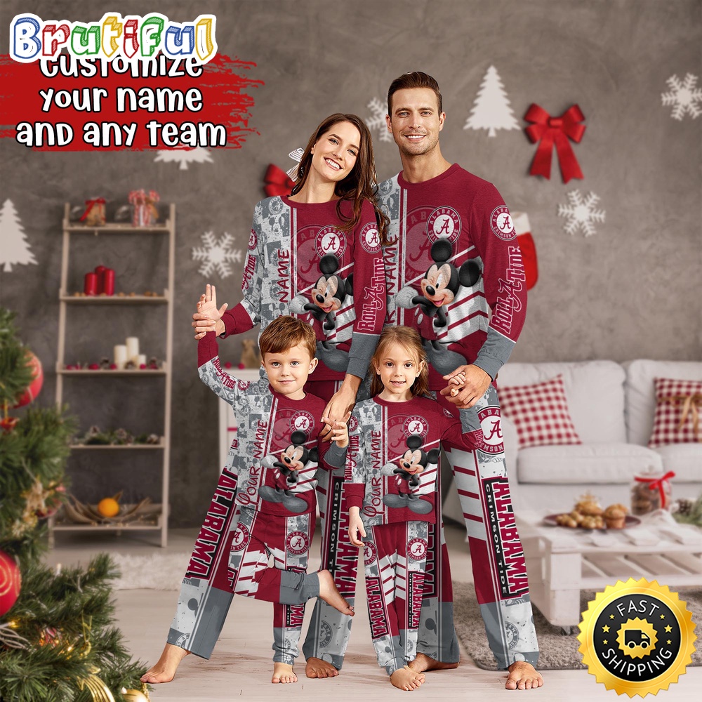 Sportswearmerch Alabama Crimson Tide NCAA Mickey Mouse Personalized Pajamas Family For Fan