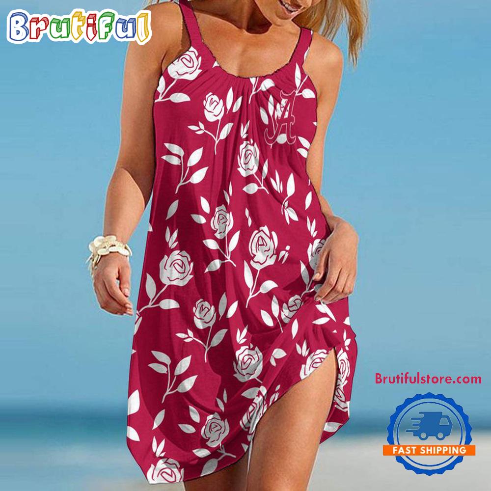 Sportswearmerch Alabama Crimson Tide NCAA Rose Pattern Women’s Summer Beach Dress For Fan