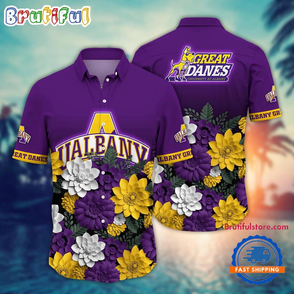 Sportswearmerch Albany Great Danes NCAA Flower Tropical Summer Beach Hawaiian Shirt For Fan
