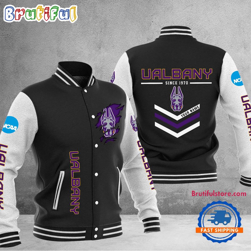 Sportswearmerch Albany Great Danes NCAA Personalized Personalized Baseball Jacket For Fan