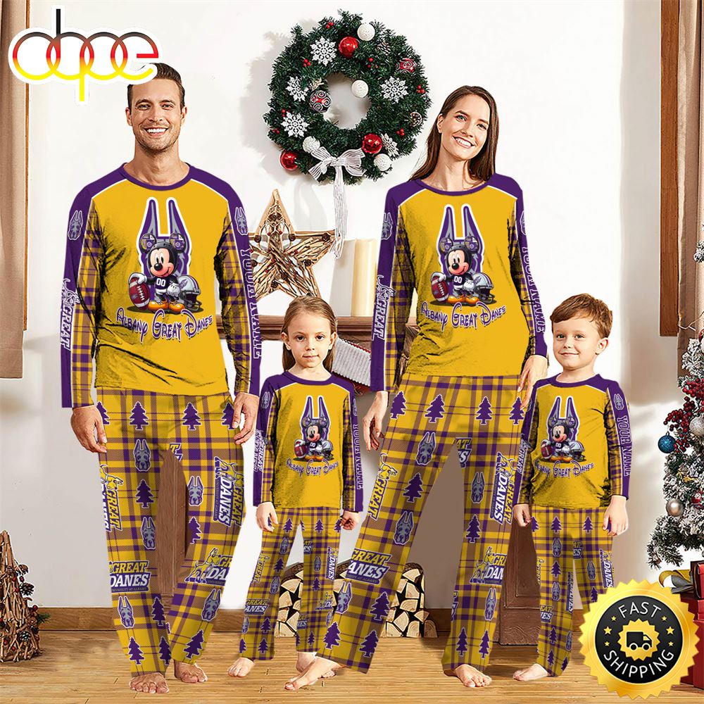 Sportswearmerch Albany Great Danes NCAA x Mickey Mouse Personalized Pajamas Family For Fan