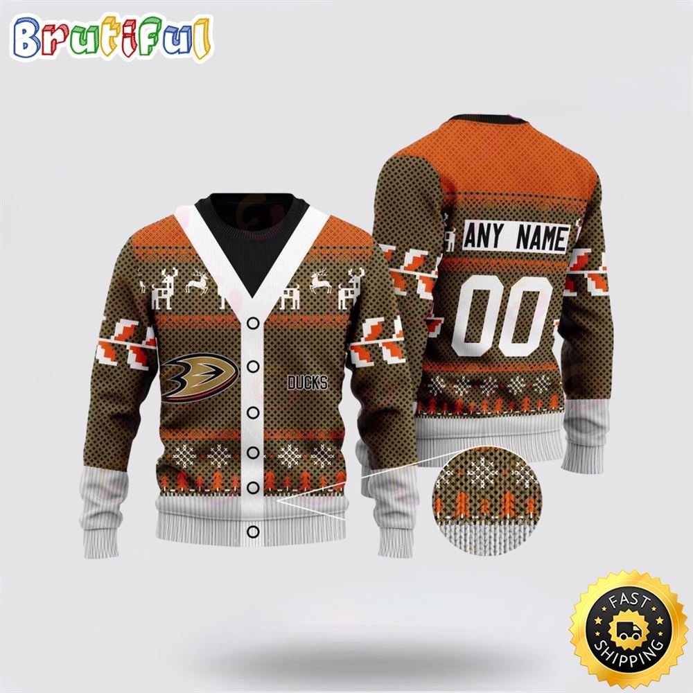 Sportswearmerch Anaheim Ducks NHL Elk Pattern Personalized Christmas Sweater For Fan