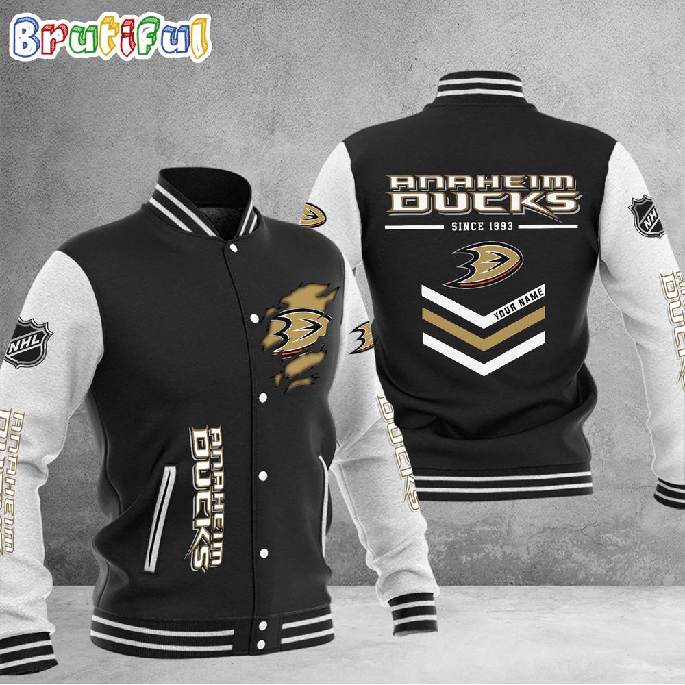 Sportswearmerch Anaheim Ducks NHL Personalized Baseball Jacket For Fan