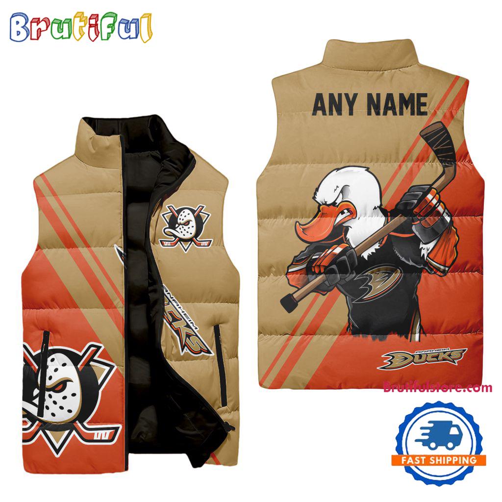 Sportswearmerch Anaheim Ducks NHL Personalized Sleeveless Puffer Jacket For Fan