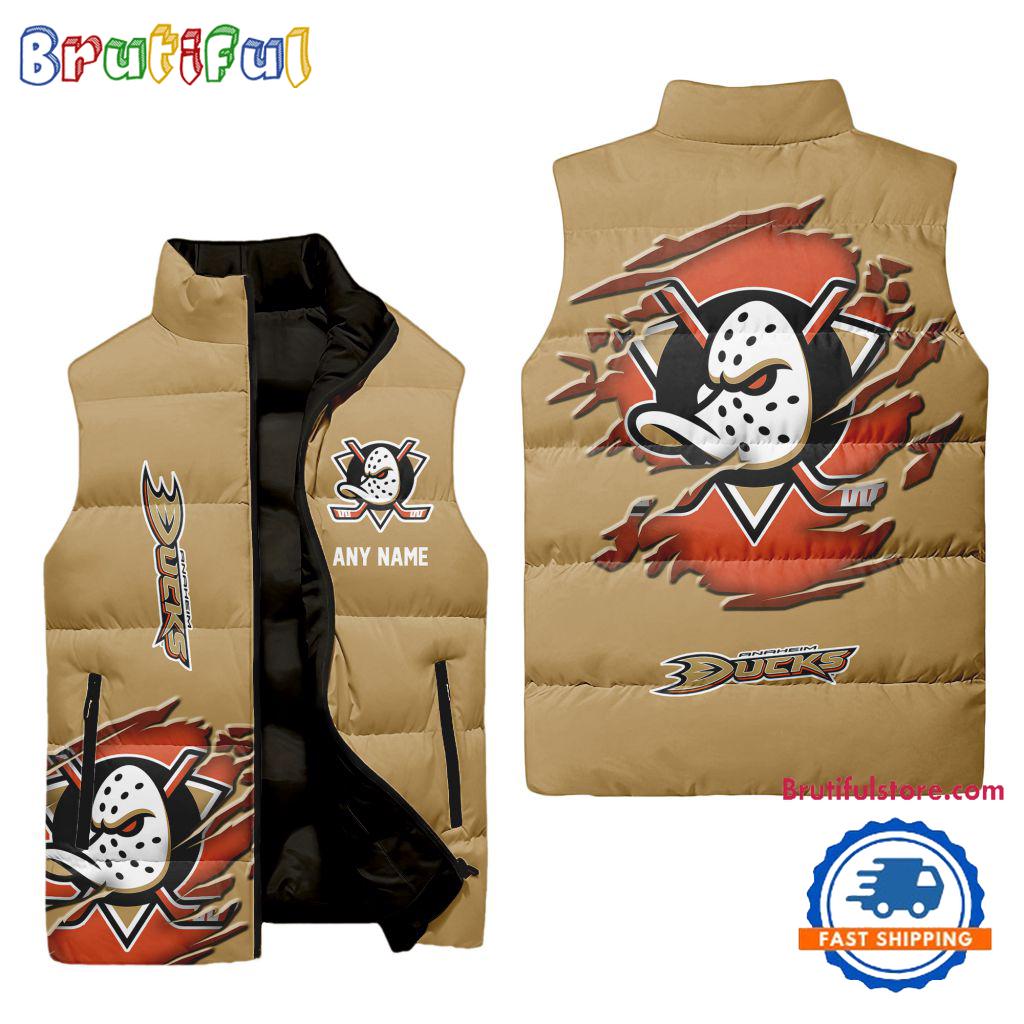 Sportswearmerch Anaheim Ducks NHL Personalized Sleeveless Puffer Jacket For Fan