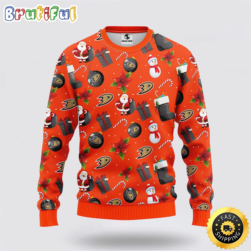 Sportswearmerch Anaheim Ducks NHL Santa Claus Snowman Ugly Christmas Sweater For Fan