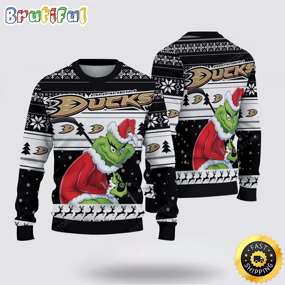 Sportswearmerch Anaheim Ducks NHL Sweater Grinch Personalized Christmas Sweater For Fan
