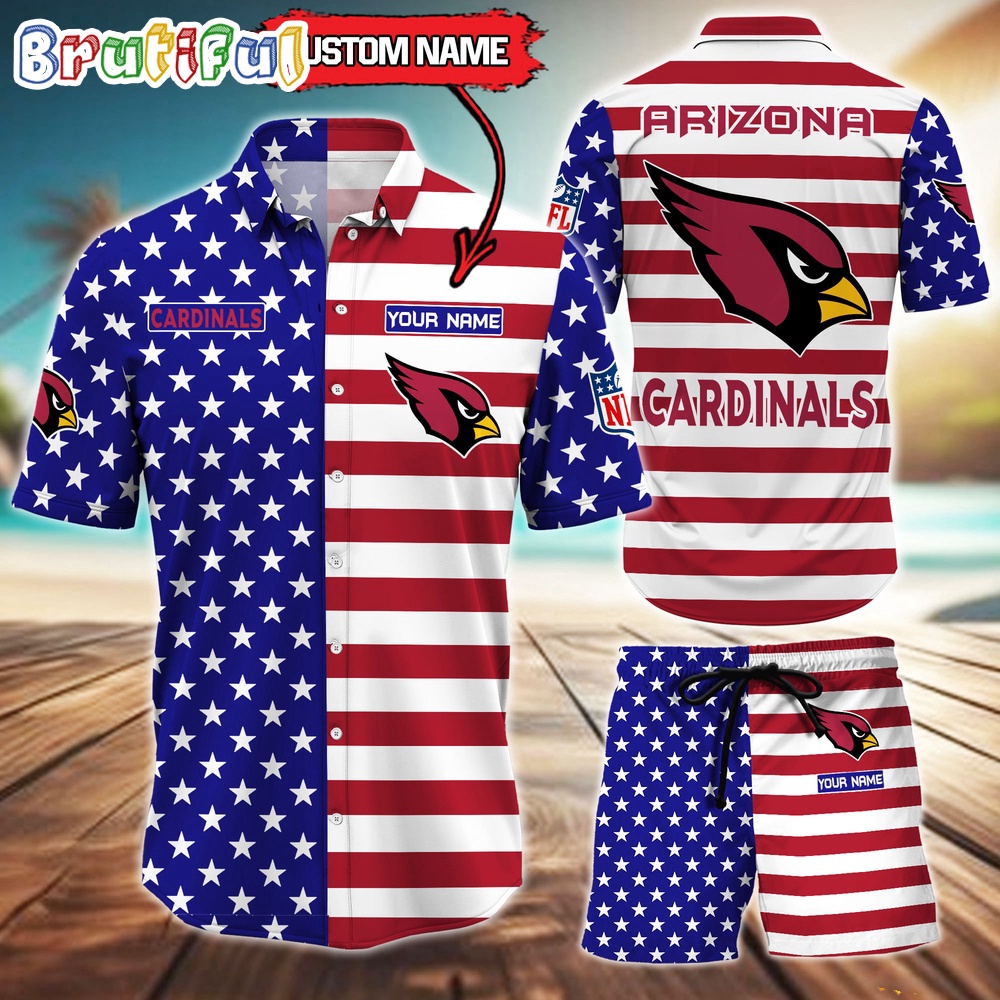Sportswearmerch Arizona Cardinals NFL American Flag Personalized Set Short Set For Fan